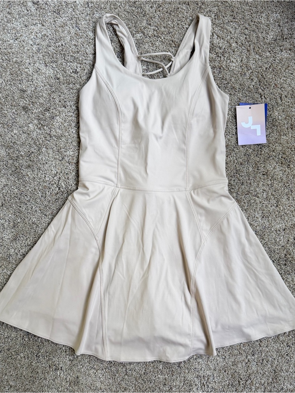 JoyLab Cream Athletic Dress with Lace-Up Back
